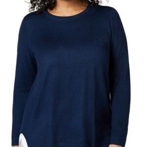 Charted Club Womens Blue Long Sleeve Crew Neck Knit Pullover Sweater Size Small